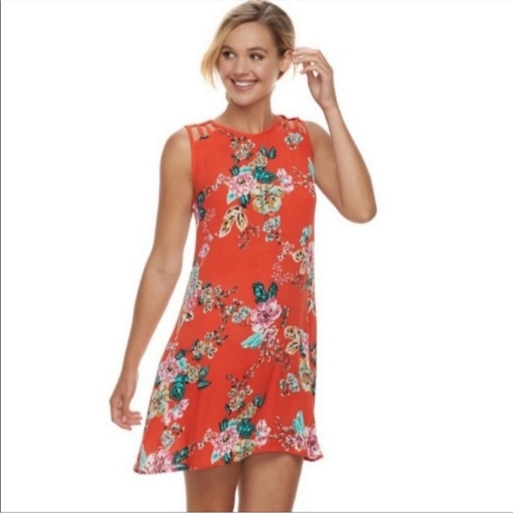 Speechless Orange Floral Strappy zip up back Midi Dress Summer Dress size Large